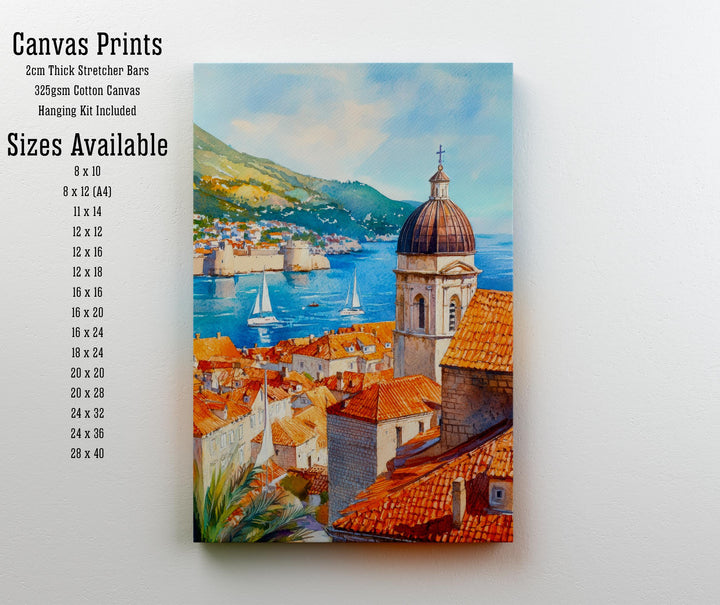 Dubrovnik Croatia Watercolor Painting Poster Wall Art Adriatic Coastal City Print Gift for Europe Travel Lovers and Fans of Scenic Historic