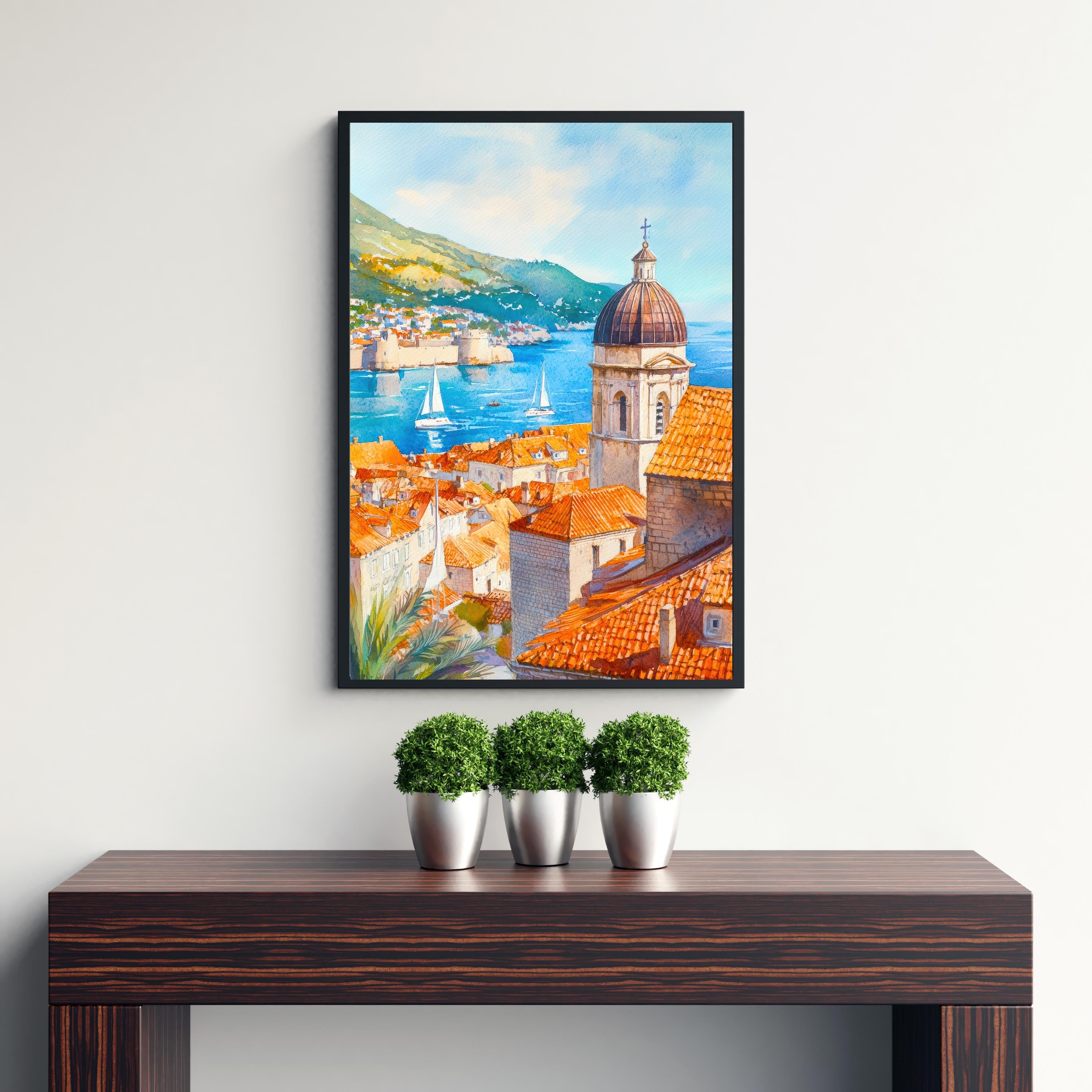 Dubrovnik Croatia Watercolor Painting Poster Wall Art Adriatic Coastal City Print Gift for Europe Travel Lovers and Fans of Scenic Historic