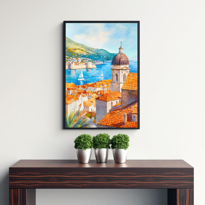 Dubrovnik Croatia Watercolor Painting Poster Wall Art Adriatic Coastal City Print Gift for Europe Travel Lovers and Fans of Scenic Historic