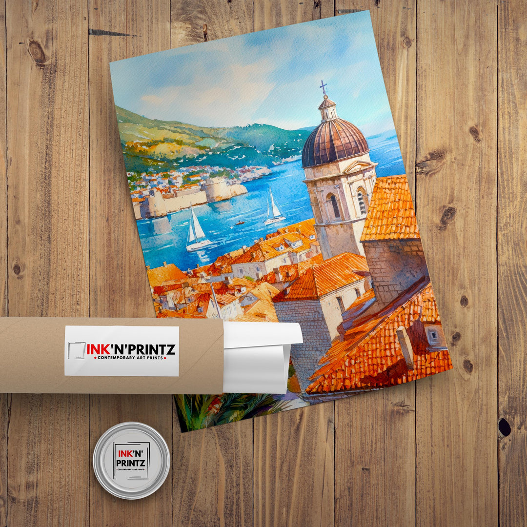 Dubrovnik Croatia Watercolor Painting Poster Wall Art Adriatic Coastal City Print Gift for Europe Travel Lovers and Fans of Scenic Historic