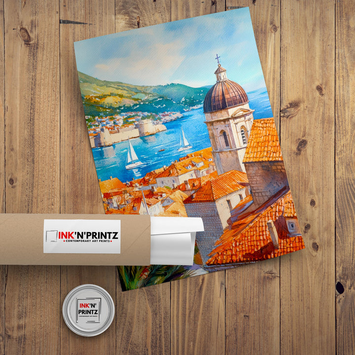 Dubrovnik Croatia Watercolor Painting Poster Wall Art Adriatic Coastal City Print Gift for Europe Travel Lovers and Fans of Scenic Historic