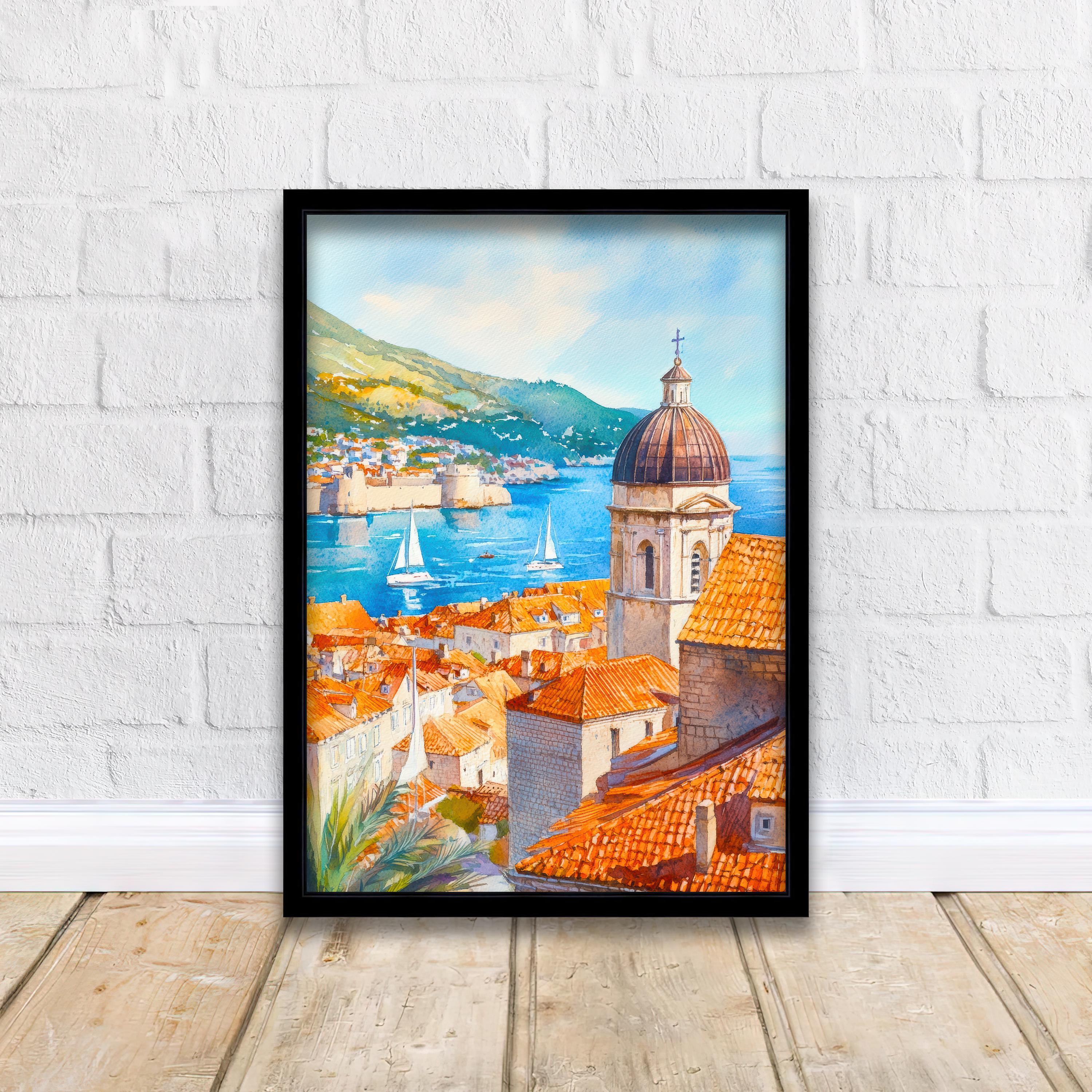 Dubrovnik Croatia Watercolor Painting Poster Wall Art Adriatic Coastal City Print Gift for Europe Travel Lovers and Fans of Scenic Historic