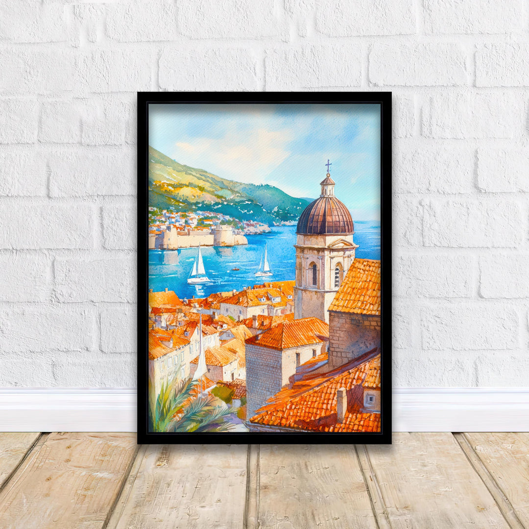 Dubrovnik Croatia Watercolor Painting Poster Wall Art Adriatic Coastal City Print Gift for Europe Travel Lovers and Fans of Scenic Historic