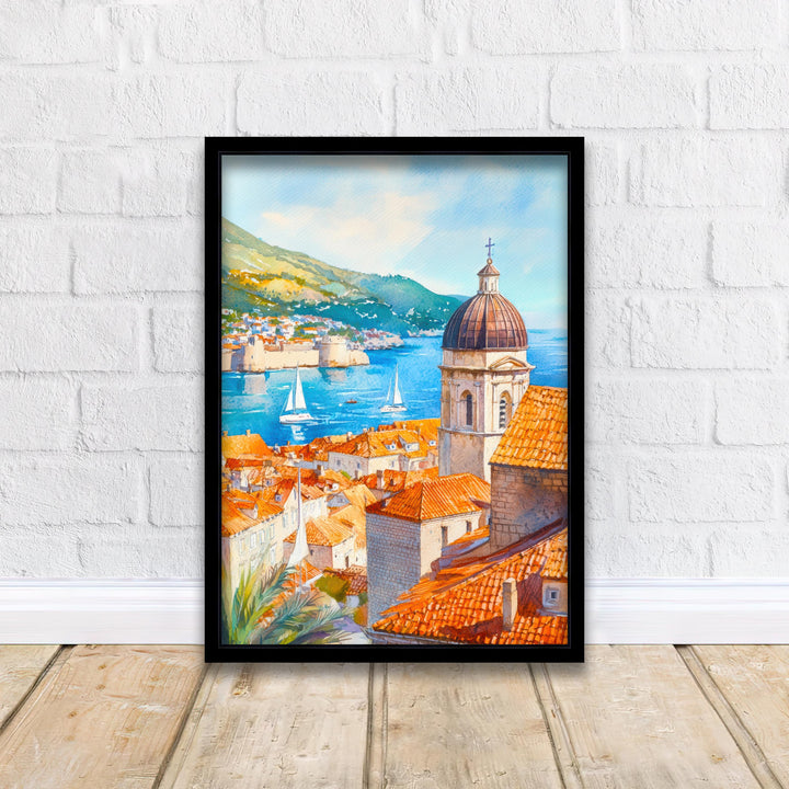 Dubrovnik Croatia Watercolor Painting Poster Wall Art Adriatic Coastal City Print Gift for Europe Travel Lovers and Fans of Scenic Historic