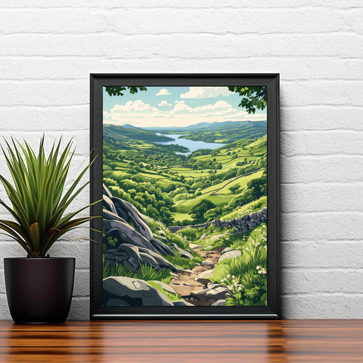 Gowbarrow Fell Watercolour Painting Poster Lake District England Wall Art Countryside Landscape Print Gift for UK Travel Lovers and Fans