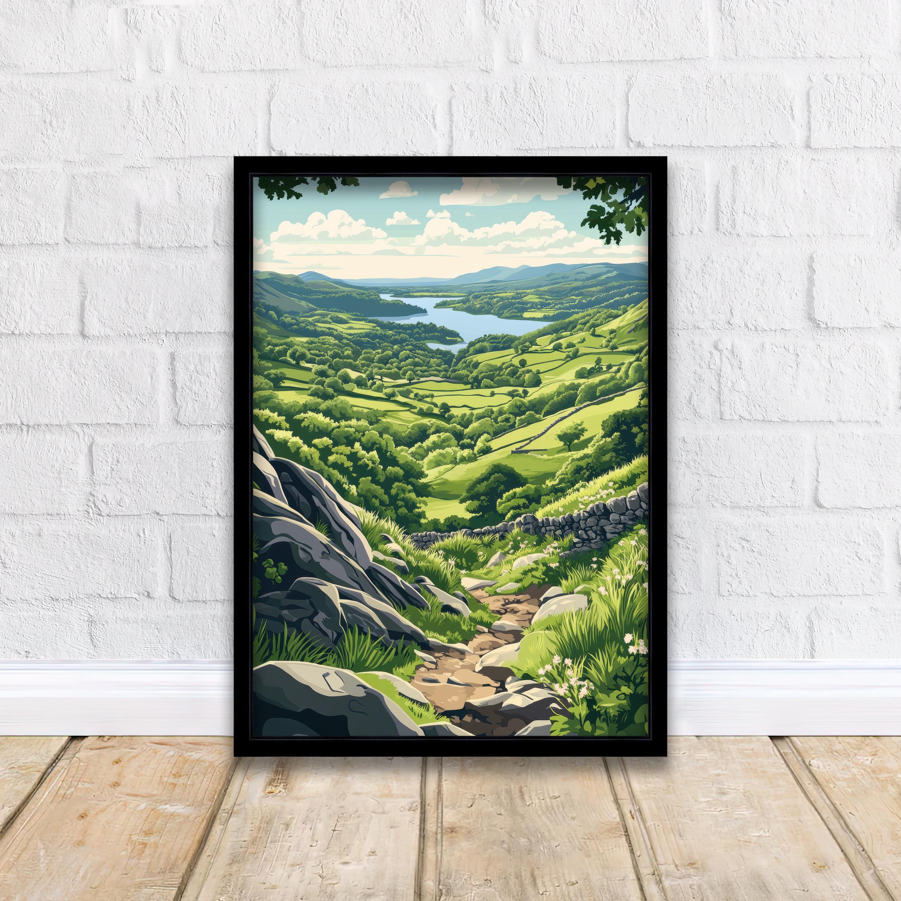 Gowbarrow Fell Watercolour Painting Poster Lake District England Wall Art Countryside Landscape Print Gift for UK Travel Lovers and Fans