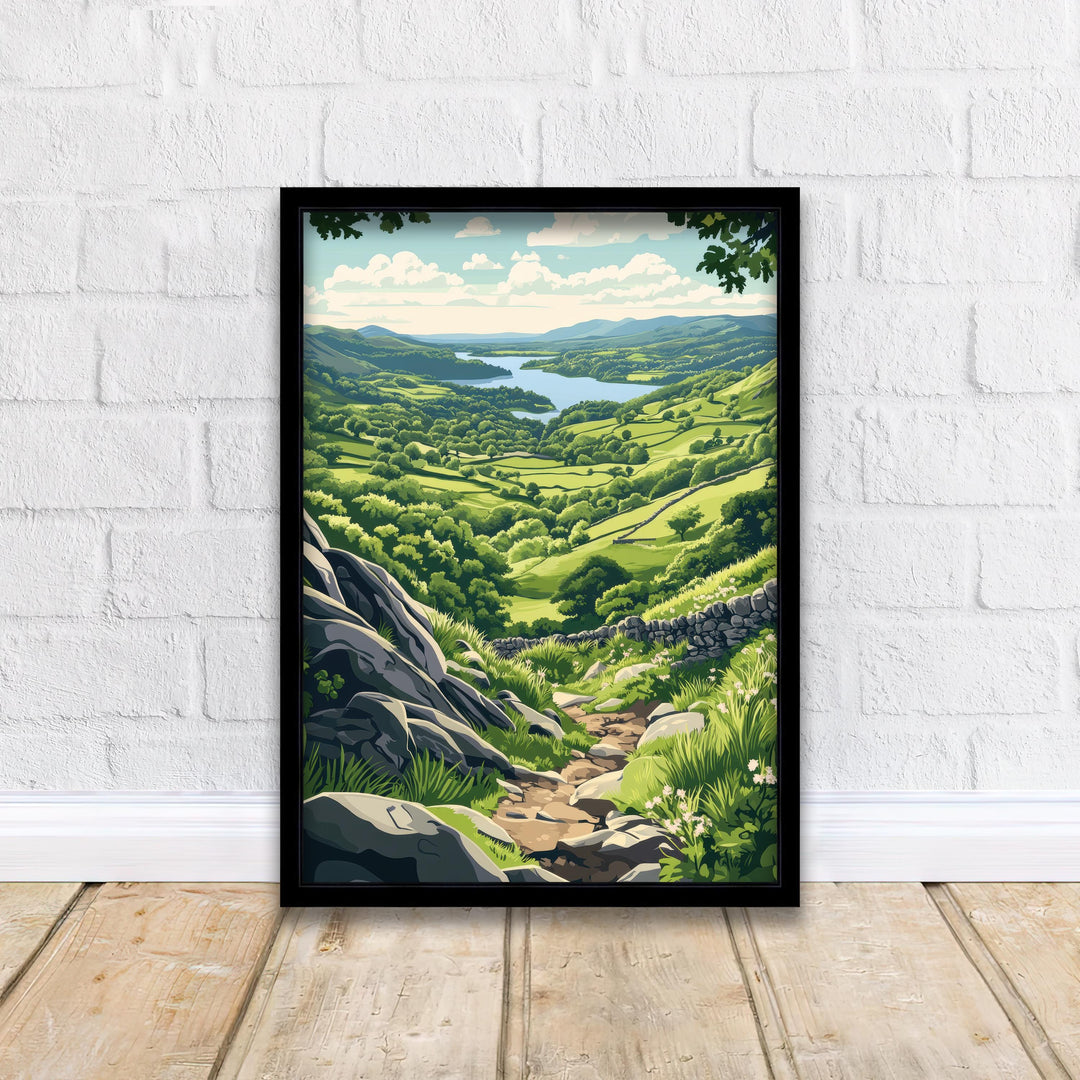 Gowbarrow Fell Watercolour Painting Poster Lake District England Wall Art Countryside Landscape Print Gift for UK Travel Lovers and Fans