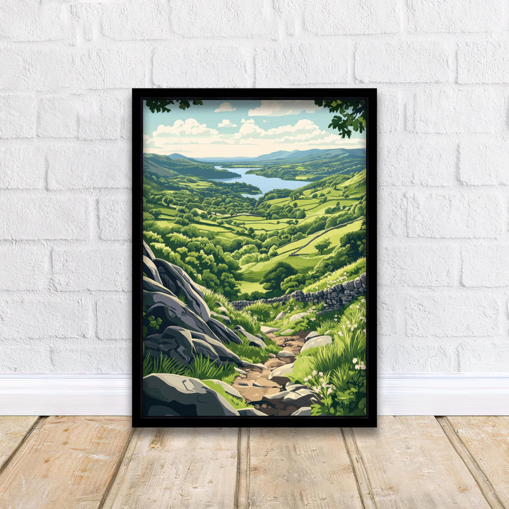 Gowbarrow Fell Watercolour Painting Poster Lake District England Wall Art Countryside Landscape Print Gift for UK Travel Lovers and Fans