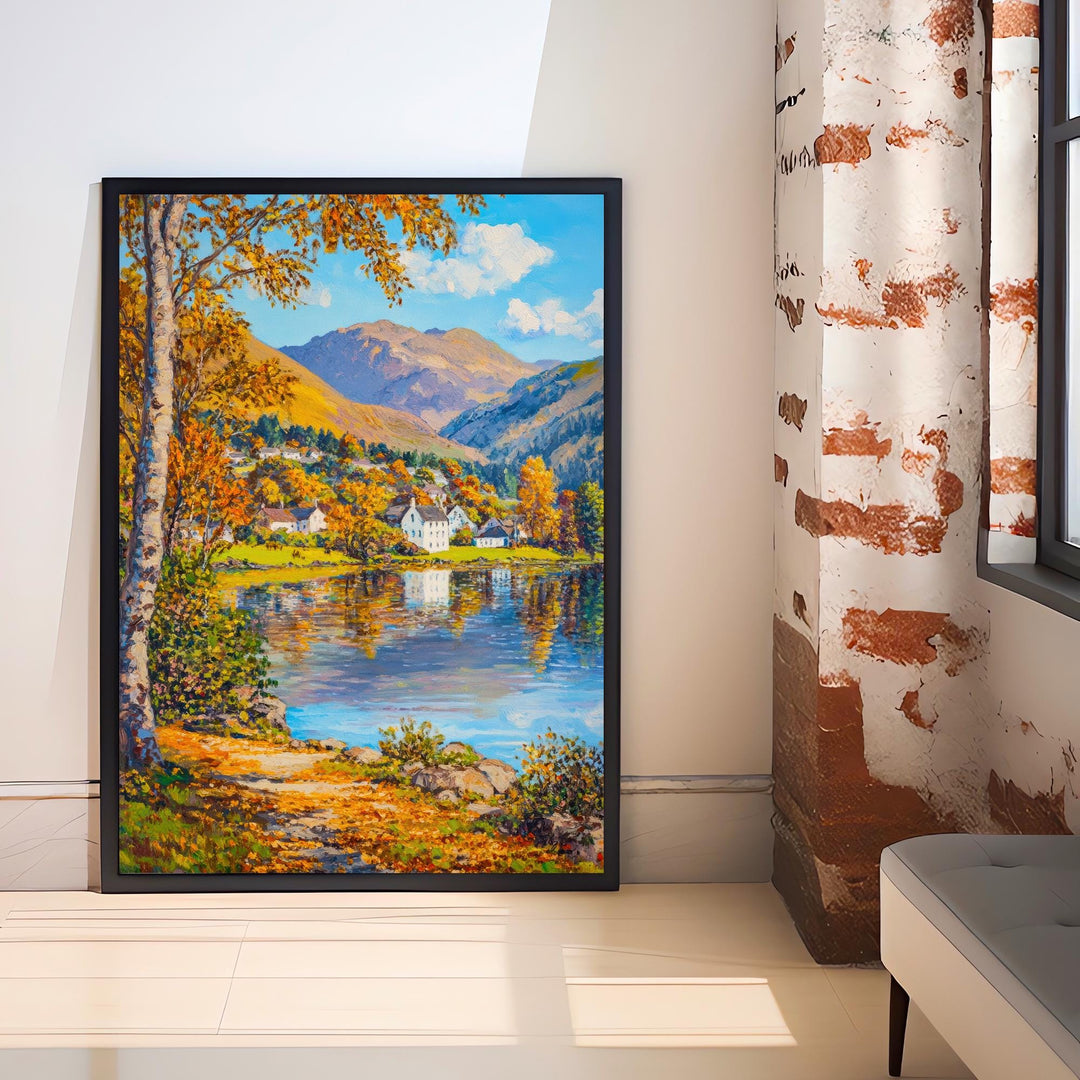 Grasmere Oil Painting Poster Lake District England Wall Art Countryside Landscape Print Gift for UK Travel Lovers and Fans of Scenic
