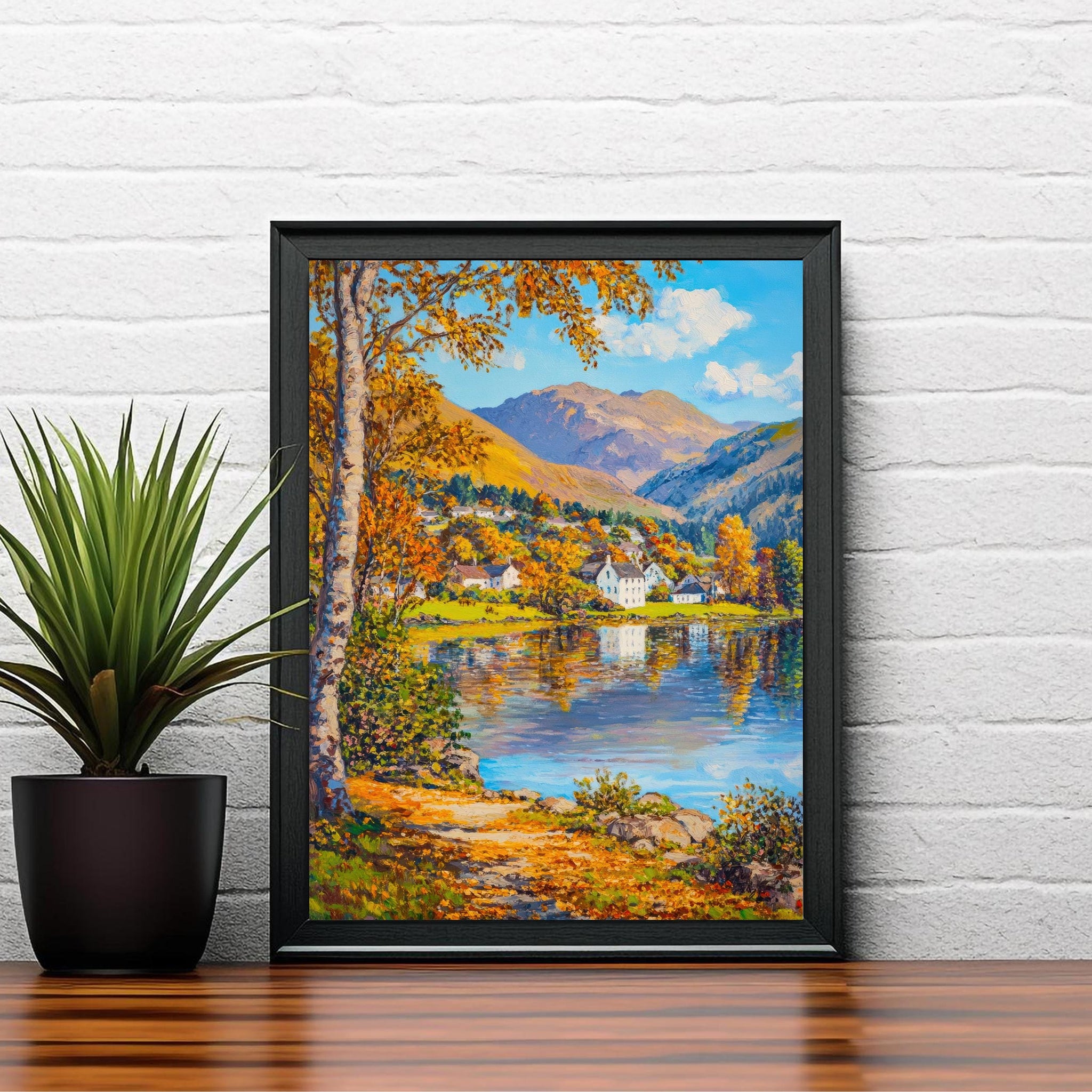 Grasmere Oil Painting Poster Lake District England Wall Art Countryside Landscape Print Gift for UK Travel Lovers and Fans of Scenic