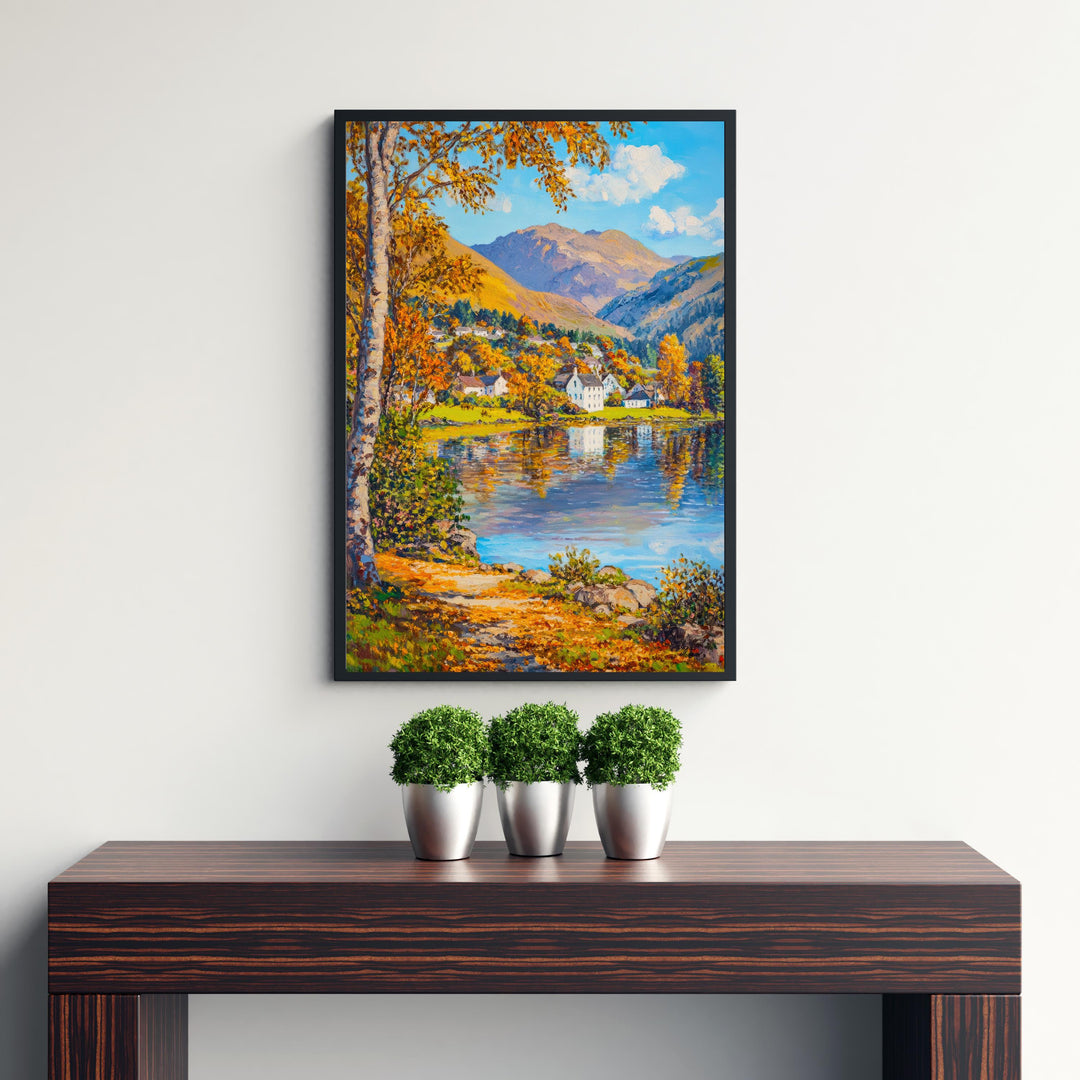 Grasmere Oil Painting Poster Lake District England Wall Art Countryside Landscape Print Gift for UK Travel Lovers and Fans of Scenic
