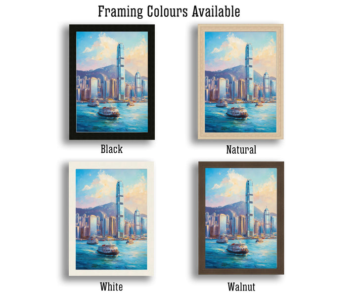 Hong Kong Oil Painting Poster China Wall Art City Skyline Print Victoria Harbour Decor Gift for Asia Travel Lovers and Fans of Scenic Urban
