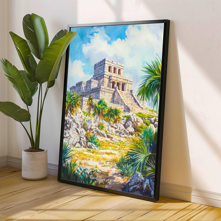 Tulum Mexico Travel Poster Print Mayan Ruins Wall Art Mexican Coastal Decor Scenic Landscape Gift