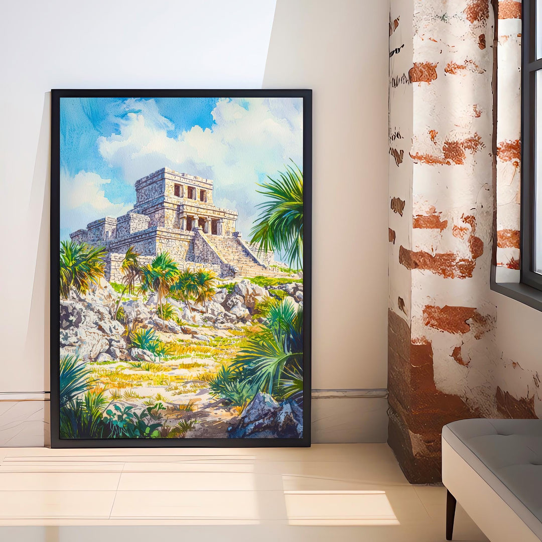 Tulum Mexico Travel Poster Print Mayan Ruins Wall Art Mexican Coastal Decor Scenic Landscape Gift