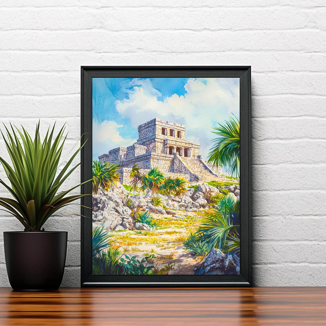 Tulum Mexico Travel Poster Print Mayan Ruins Wall Art Mexican Coastal Decor Scenic Landscape Gift