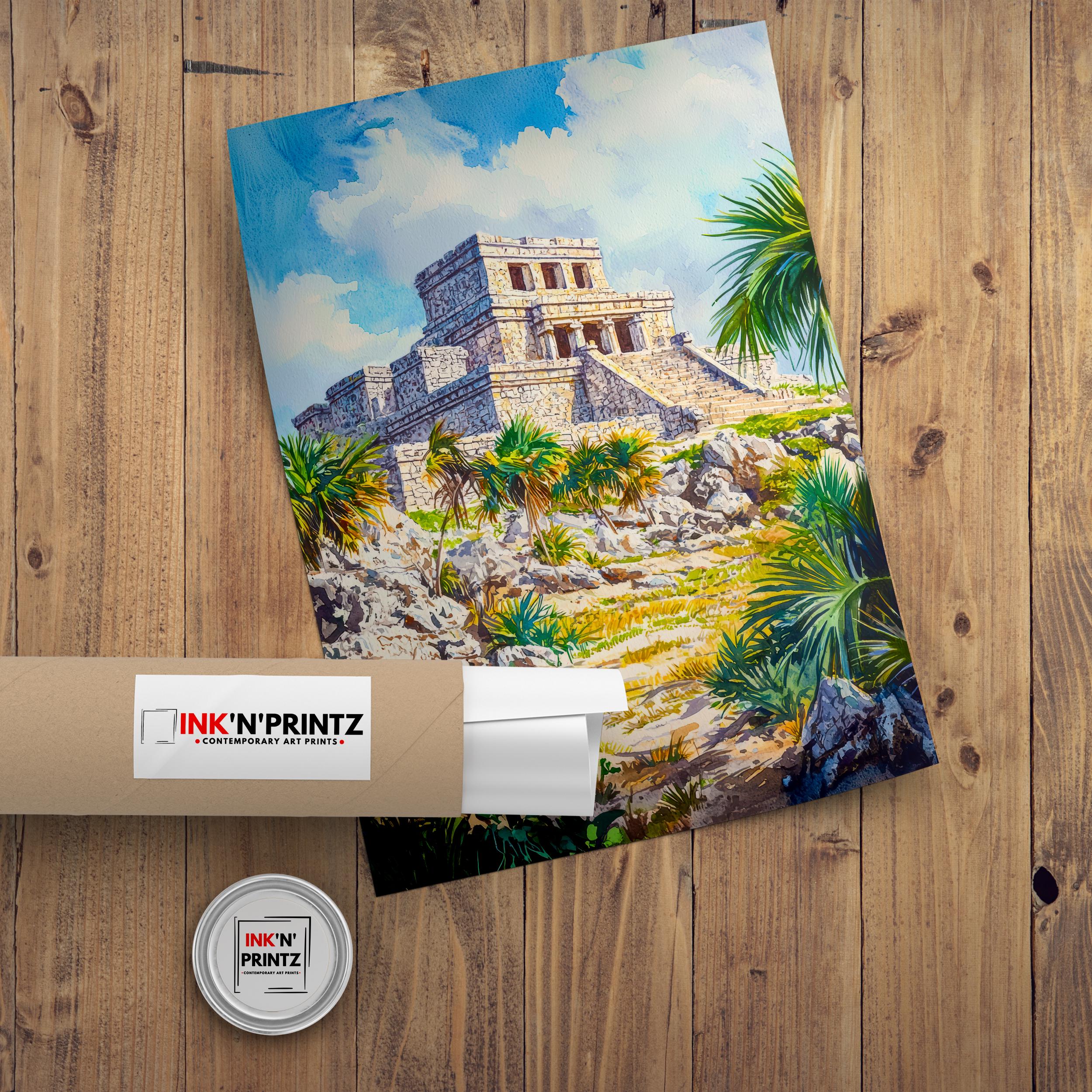 Tulum Mexico Travel Poster Print Mayan Ruins Wall Art Mexican Coastal Decor Scenic Landscape Gift
