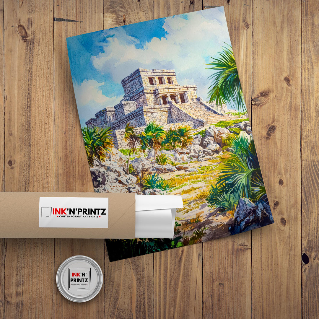Tulum Mexico Travel Poster Print Mayan Ruins Wall Art Mexican Coastal Decor Scenic Landscape Gift