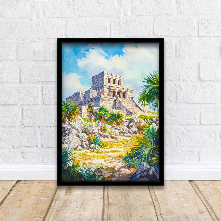 Tulum Mexico Travel Poster Print Mayan Ruins Wall Art Mexican Coastal Decor Scenic Landscape Gift