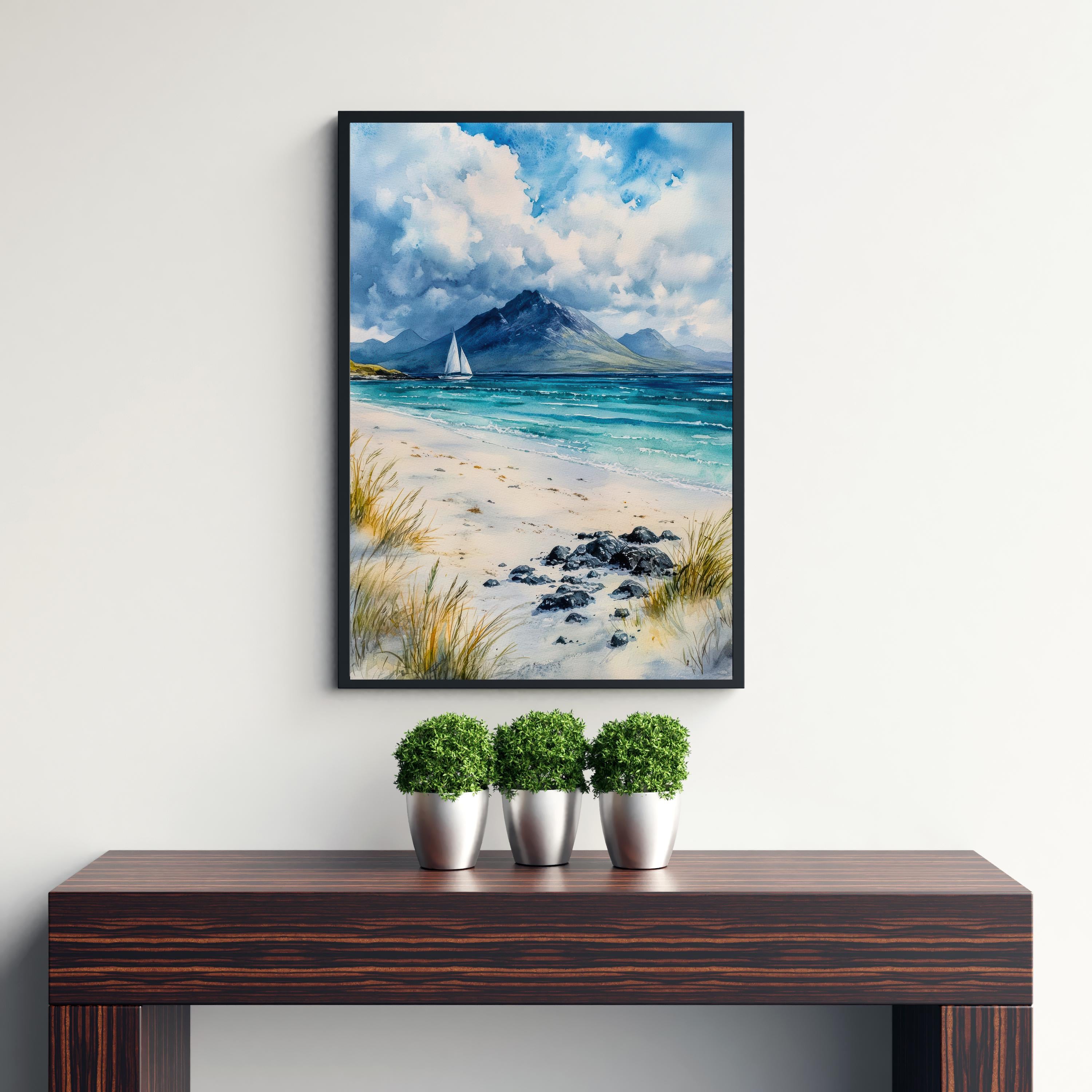 Isle of Arran Watercolour Painting Poster Scotland Wall Art Coastal Landscape Print Gift for UK Travel Lovers and Fans of Scenic Scottish