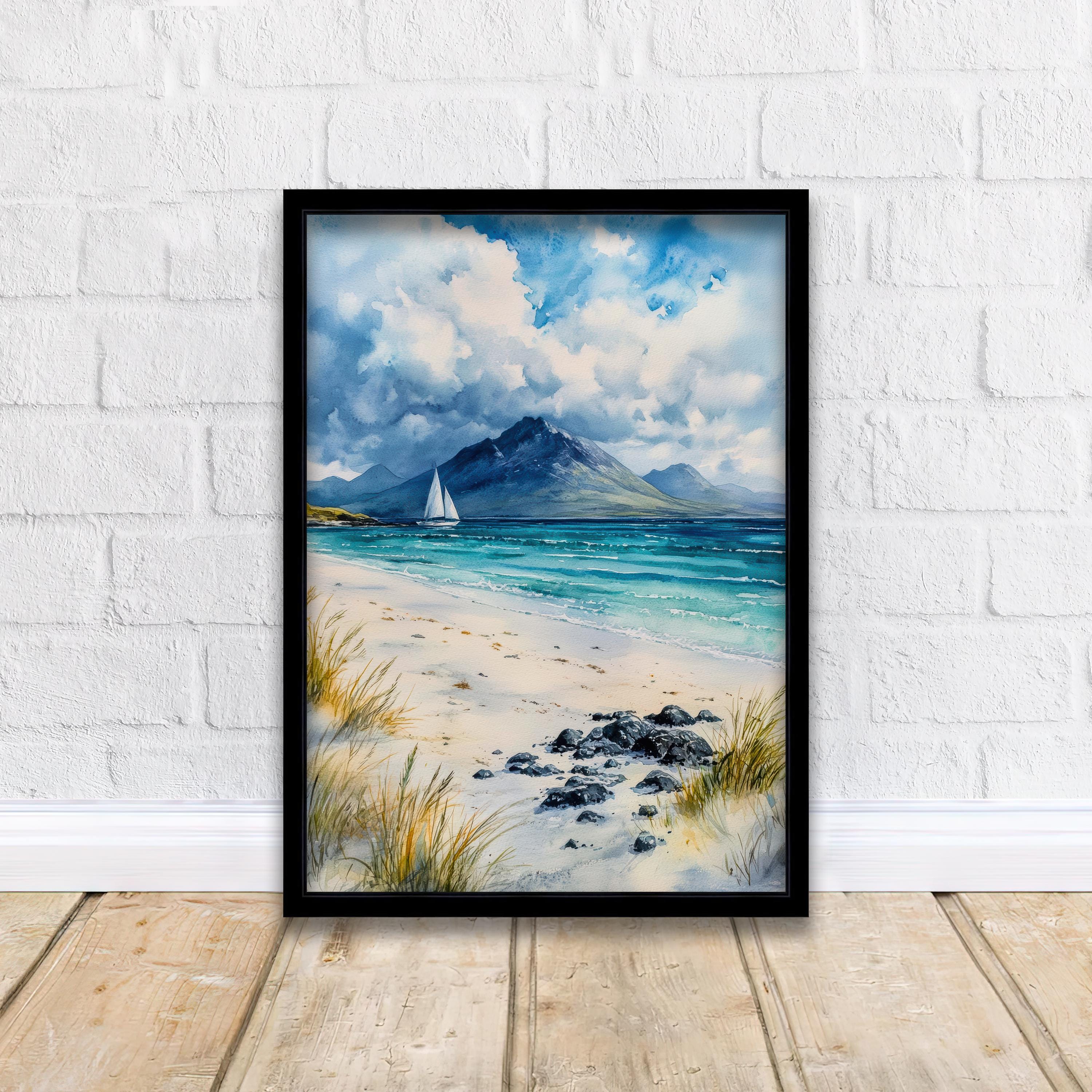 Isle of Arran Watercolour Painting Poster Scotland Wall Art Coastal Landscape Print Gift for UK Travel Lovers and Fans of Scenic Scottish