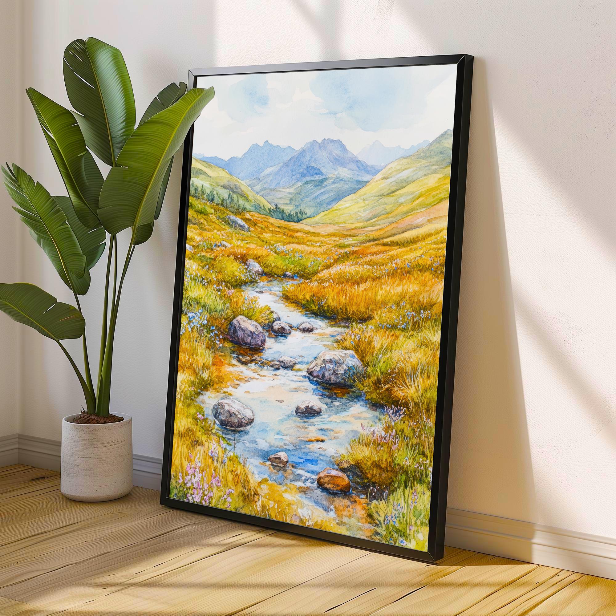 Lake District Watercolour Painting Poster England Wall Art Countryside Landscape Print Gift for UK Travel Lovers and Fans of Scenic Cumbrian