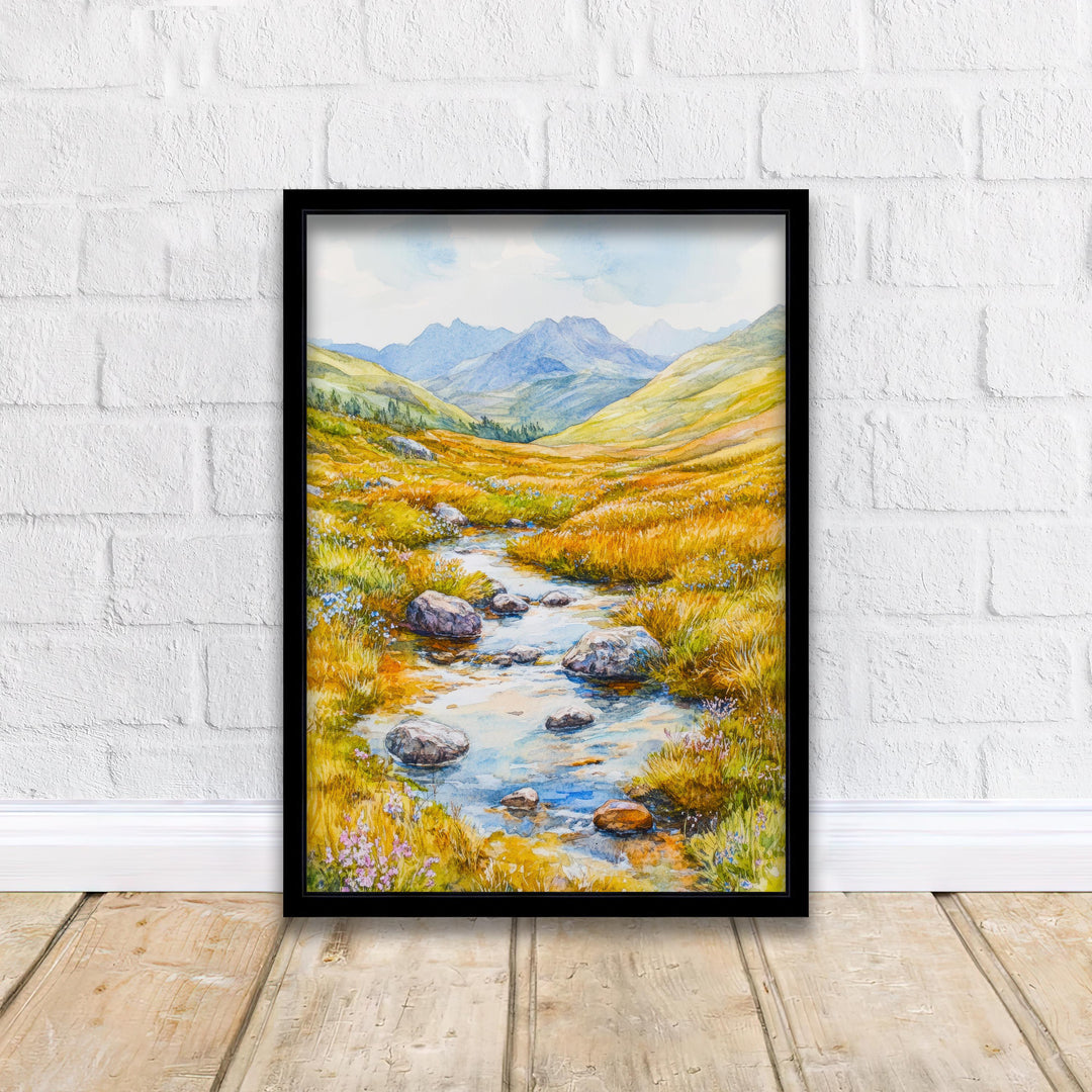 Lake District Watercolour Painting Poster England Wall Art Countryside Landscape Print Gift for UK Travel Lovers and Fans of Scenic Cumbrian