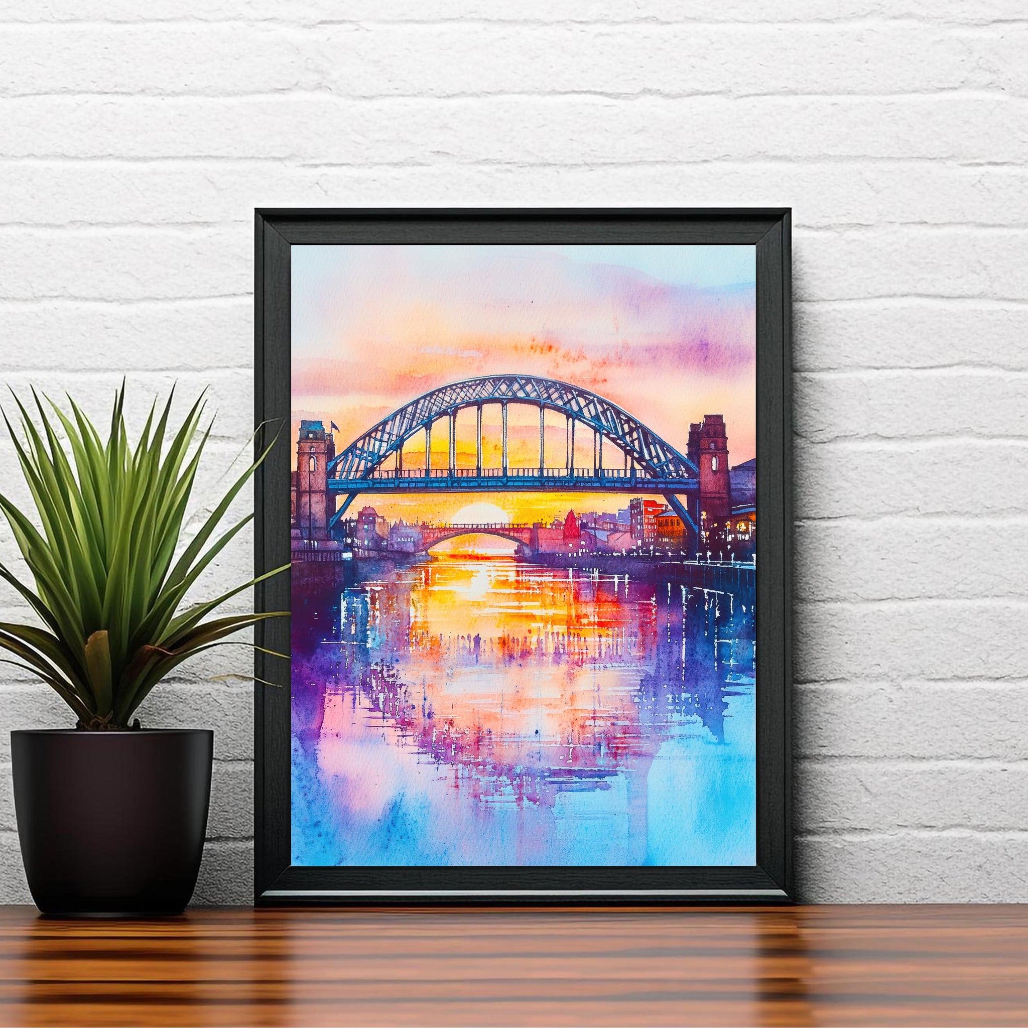 Newcastle Watercolor Painting England Wall Art Tyne Bridge Print British City Decor Travel Gift