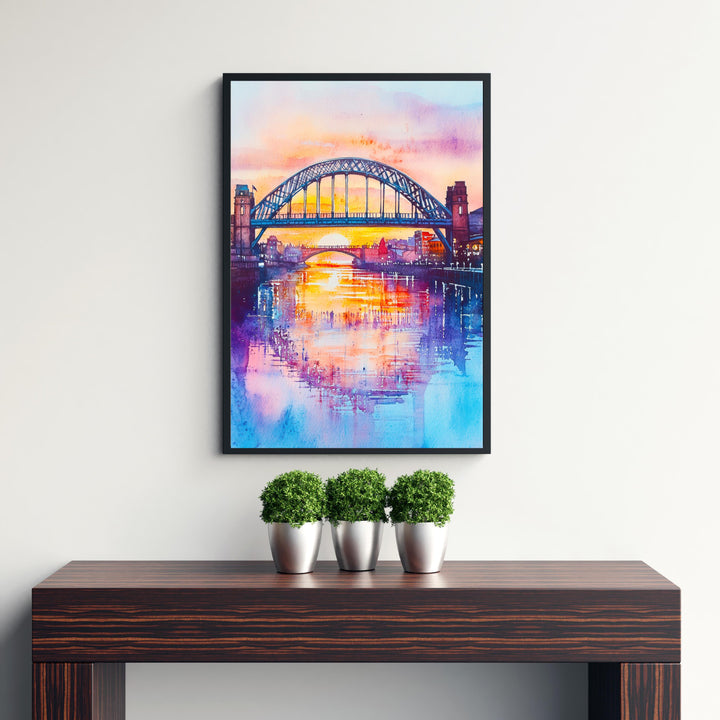 Newcastle Watercolor Painting England Wall Art Tyne Bridge Print British City Decor Travel Gift