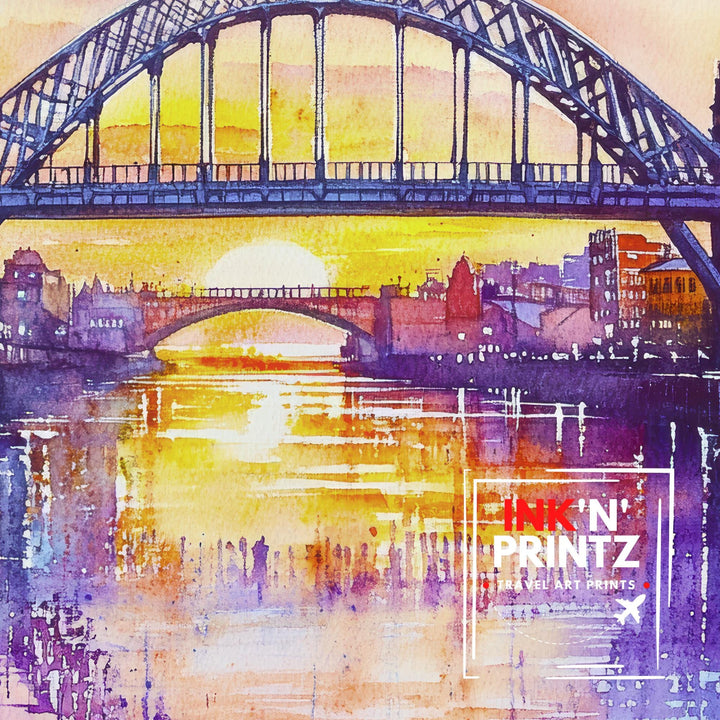 Newcastle Watercolor Painting England Wall Art Tyne Bridge Print British City Decor Travel Gift
