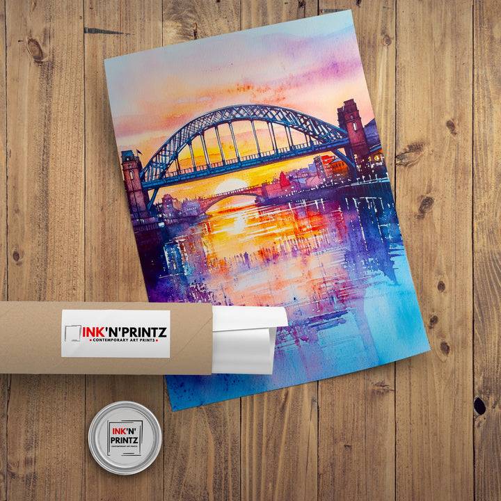 Newcastle Watercolor Painting England Wall Art Tyne Bridge Print British City Decor Travel Gift