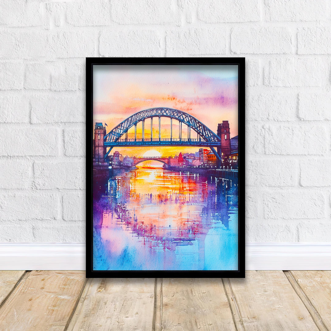 Newcastle Watercolor Painting England Wall Art Tyne Bridge Print British City Decor Travel Gift