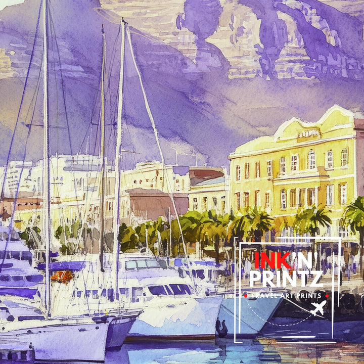 Cape Town South Africa Travel Poster Print Table Mountain Wall Art Scenic Coastal City Decor Gift for Africa Lovers and Landscape