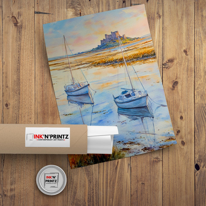 Holy Island Lindisfarne England Travel Poster Print Northumberland Wall Art Coastal Decor Gift for UK History Lovers and Scenic Landscape