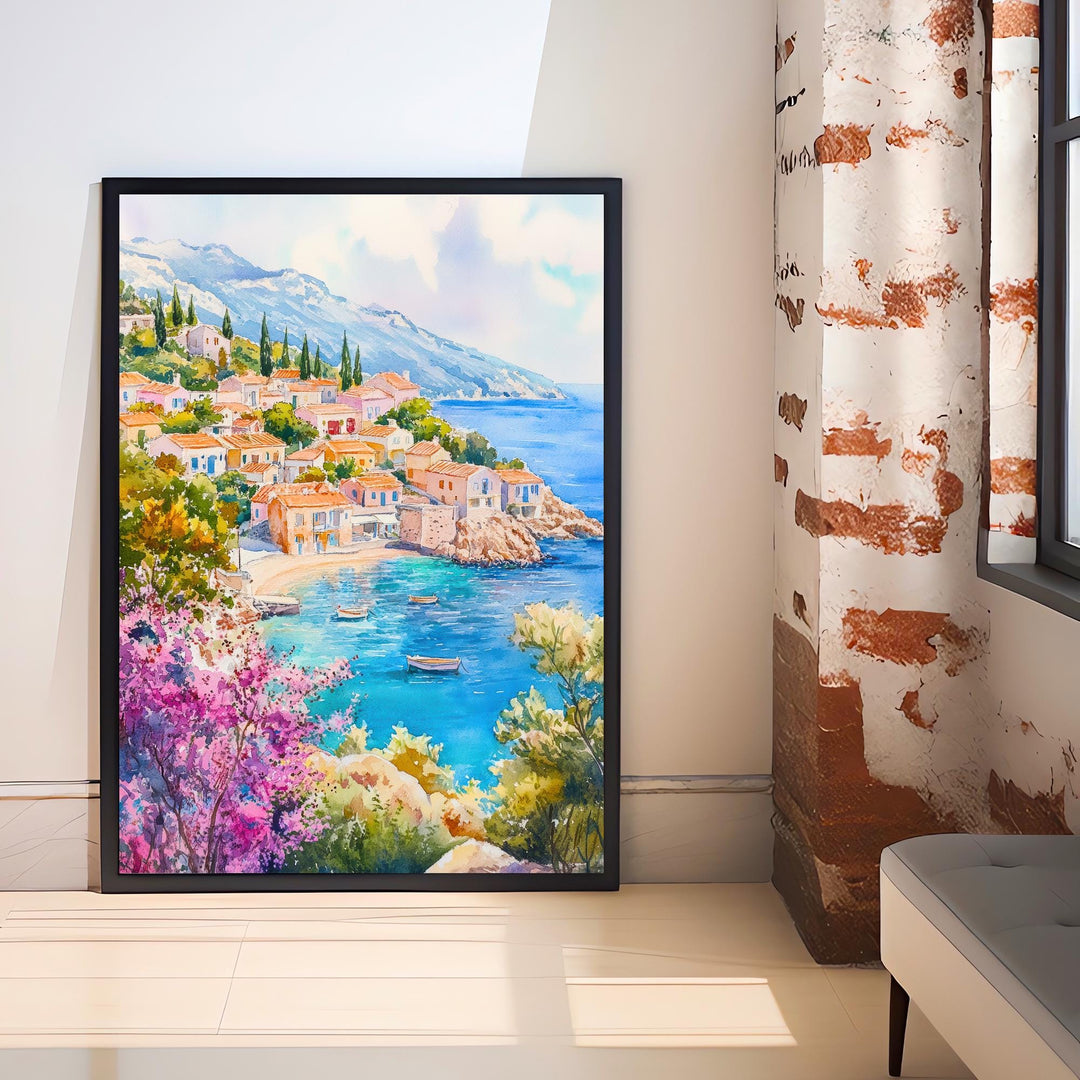 Kefalonia Greece Travel Poster Print Ionian Island Wall Art Mediterranean Coastal Decor Gift for Europe Lovers and Greek Landscape