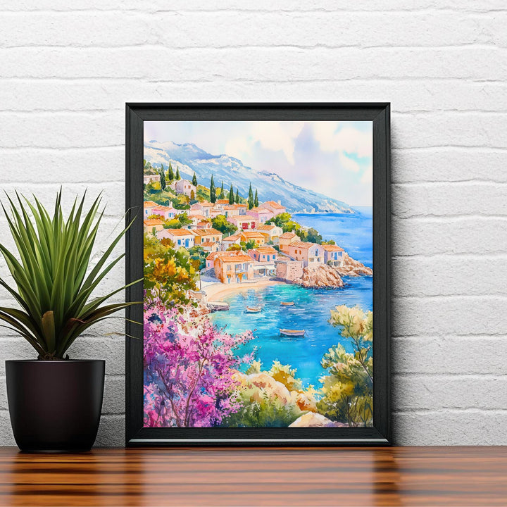 Kefalonia Greece Travel Poster Print Ionian Island Wall Art Mediterranean Coastal Decor Gift for Europe Lovers and Greek Landscape