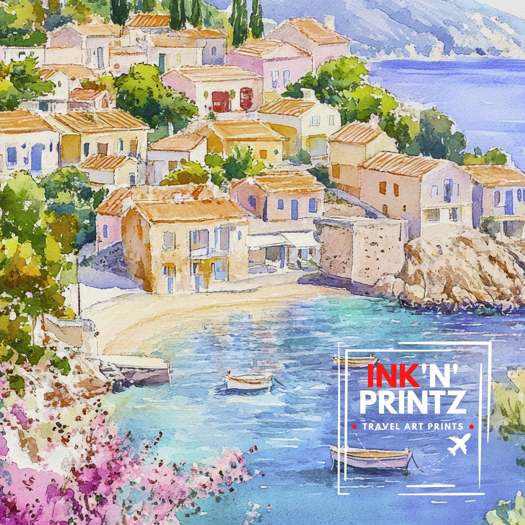 Kefalonia Greece Travel Poster Print Ionian Island Wall Art Mediterranean Coastal Decor Gift for Europe Lovers and Greek Landscape