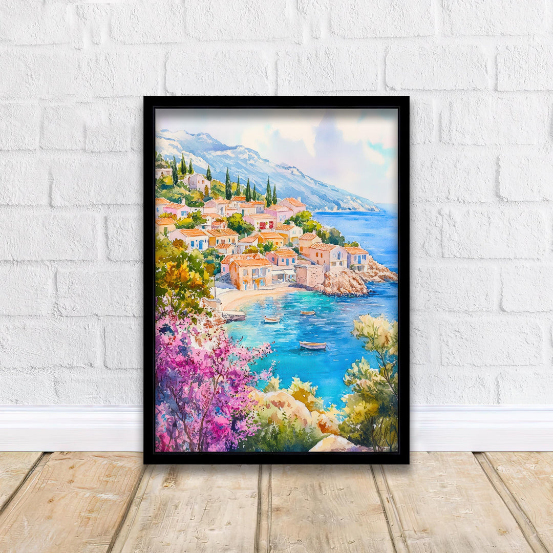 Kefalonia Greece Travel Poster Print Ionian Island Wall Art Mediterranean Coastal Decor Gift for Europe Lovers and Greek Landscape