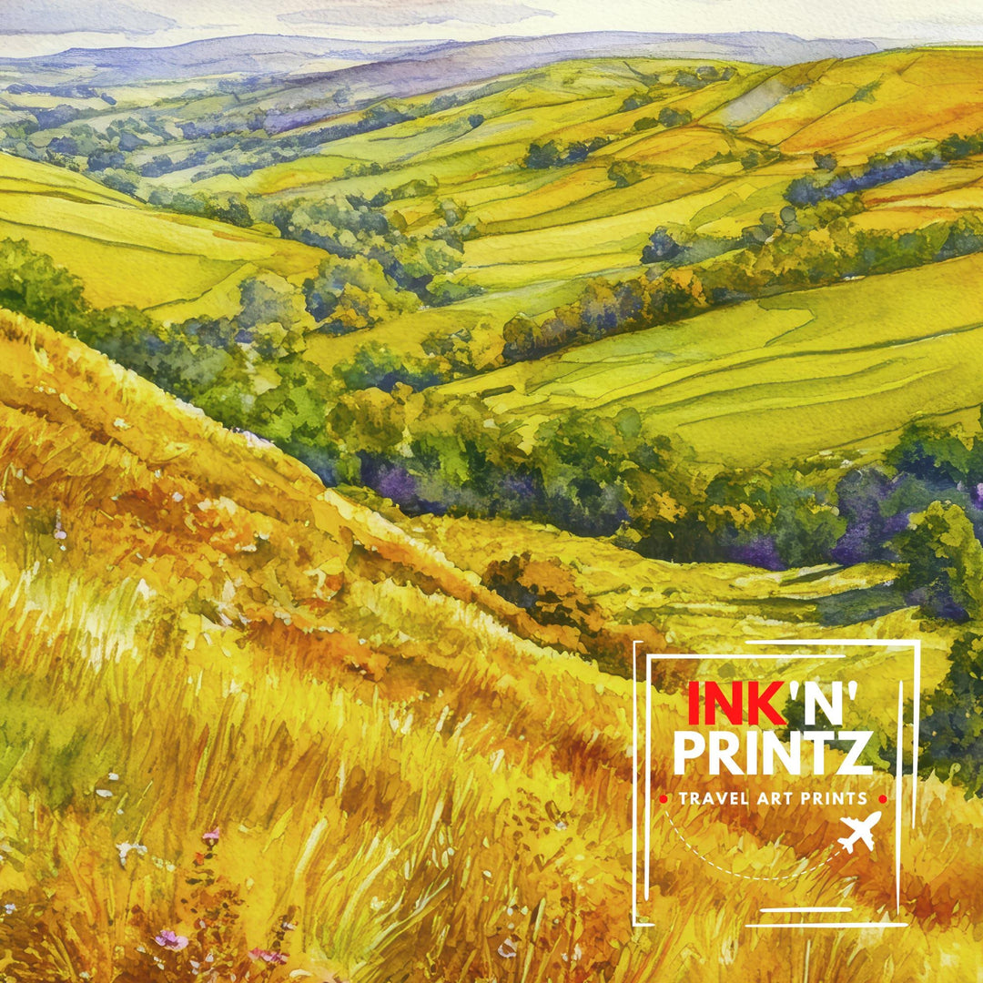 Long Mynd Shropshire England Travel Poster Print Countryside Wall Art Scenic Landscape Decor Gift for UK Nature Lovers and Walking