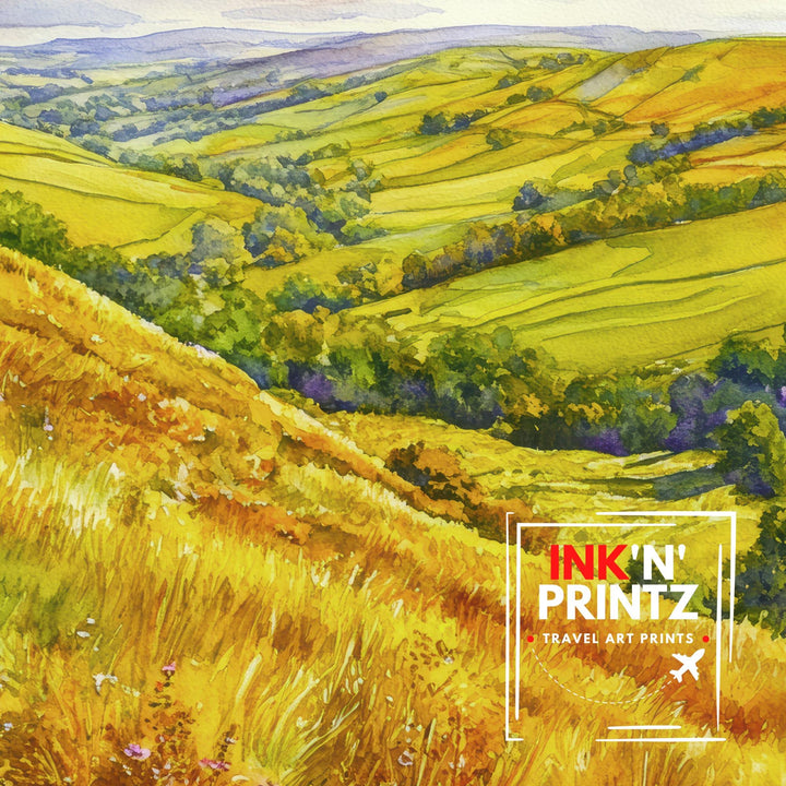 Long Mynd Shropshire England Travel Poster Print Countryside Wall Art Scenic Landscape Decor Gift for UK Nature Lovers and Walking