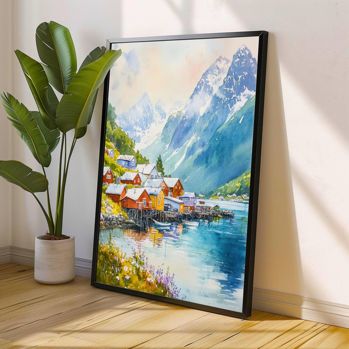 Olden Norway Travel Poster Print Nordfjord Wall Art Scandinavian Coastal Village Decor Gift for Europe Lovers and Nordic Landscape