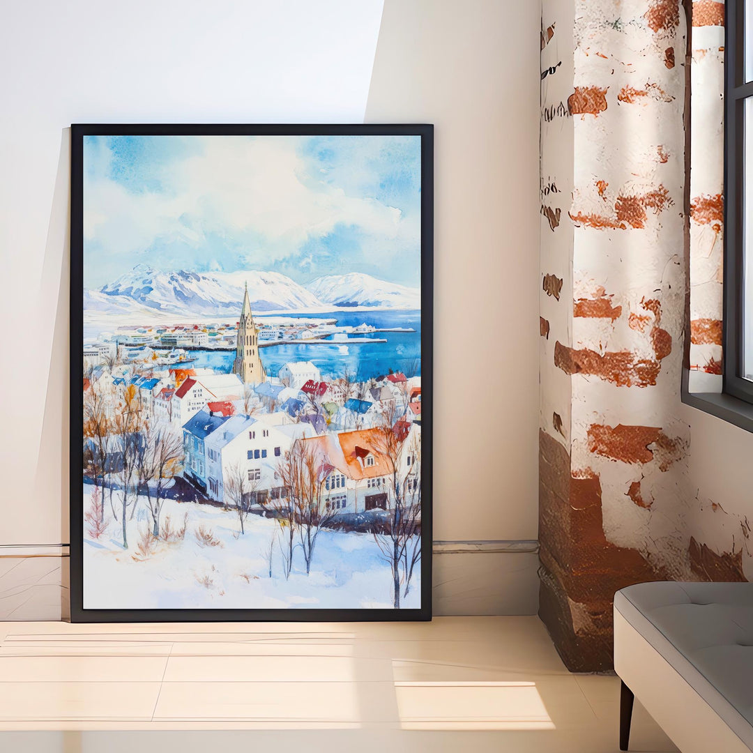 Reykjavik Iceland Travel Poster Print Nordic City Wall Art Scandinavian Architecture Decor Gift for Europe Lovers and Iceland Landscape Fans