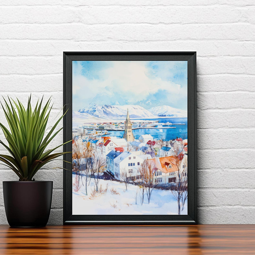 Reykjavik Iceland Travel Poster Print Nordic City Wall Art Scandinavian Architecture Decor Gift for Europe Lovers and Iceland Landscape Fans