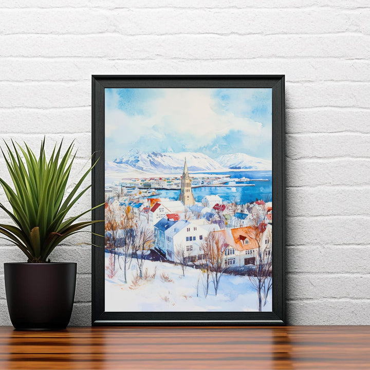 Reykjavik Iceland Travel Poster Print Nordic City Wall Art Scandinavian Architecture Decor Gift for Europe Lovers and Iceland Landscape Fans