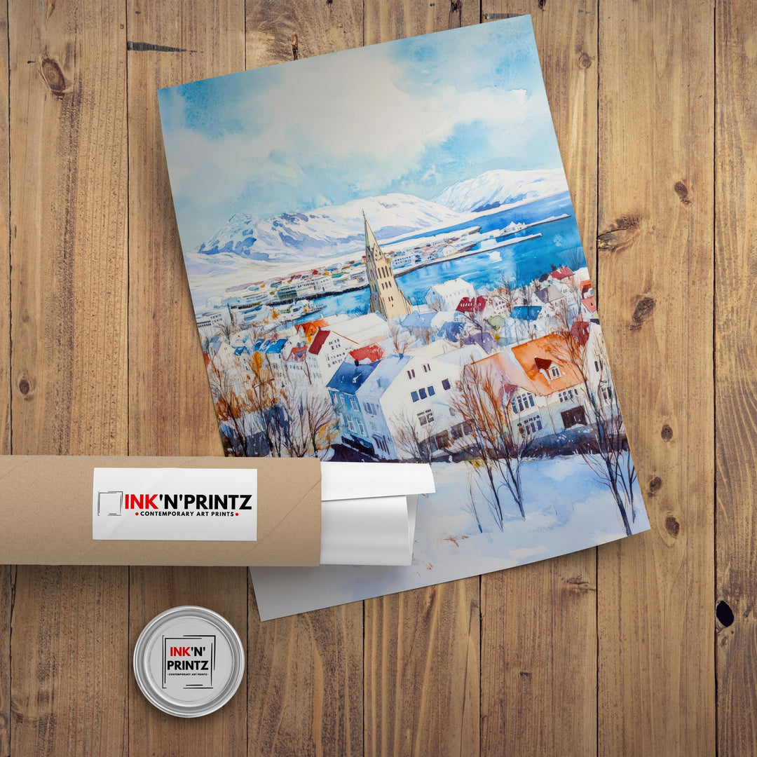 Reykjavik Iceland Travel Poster Print Nordic City Wall Art Scandinavian Architecture Decor Gift for Europe Lovers and Iceland Landscape Fans