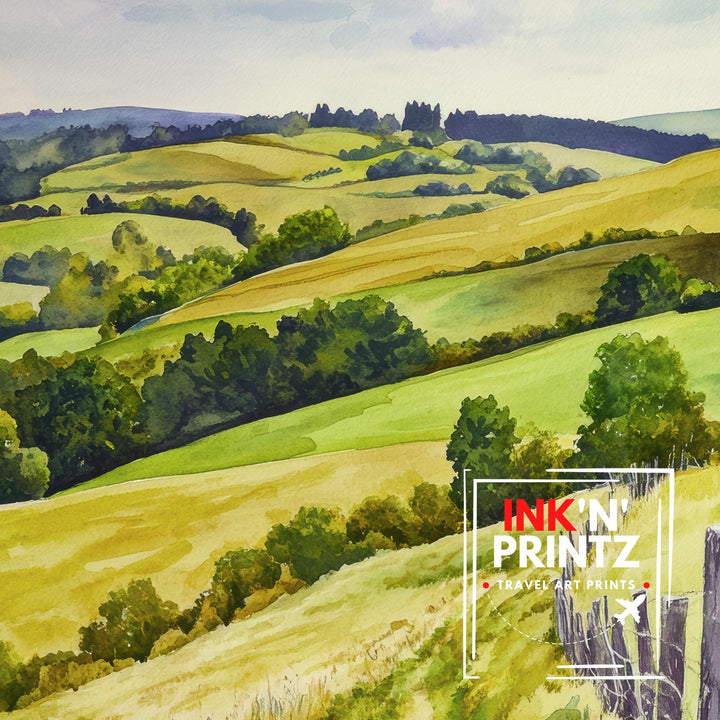 South Downs England Travel Poster Print National Park Wall Art Scenic Countryside Landscape Decor Gift for UK Nature Lovers and Walking