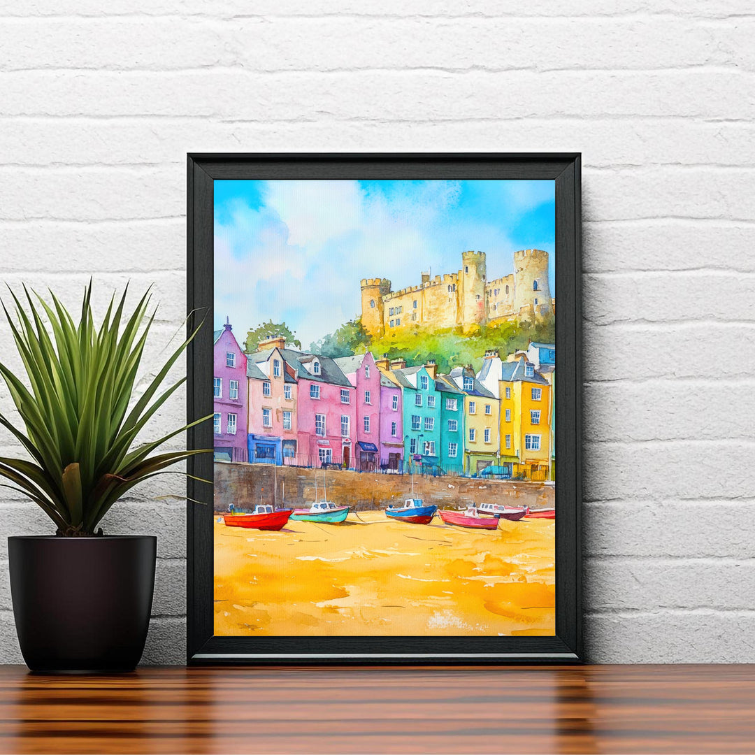 Tenby Wales Travel Poster Print Pembrokeshire Coast Wall Art Seaside Town Decor Gift for UK Beach Lovers and Scenic Coastal Landscape