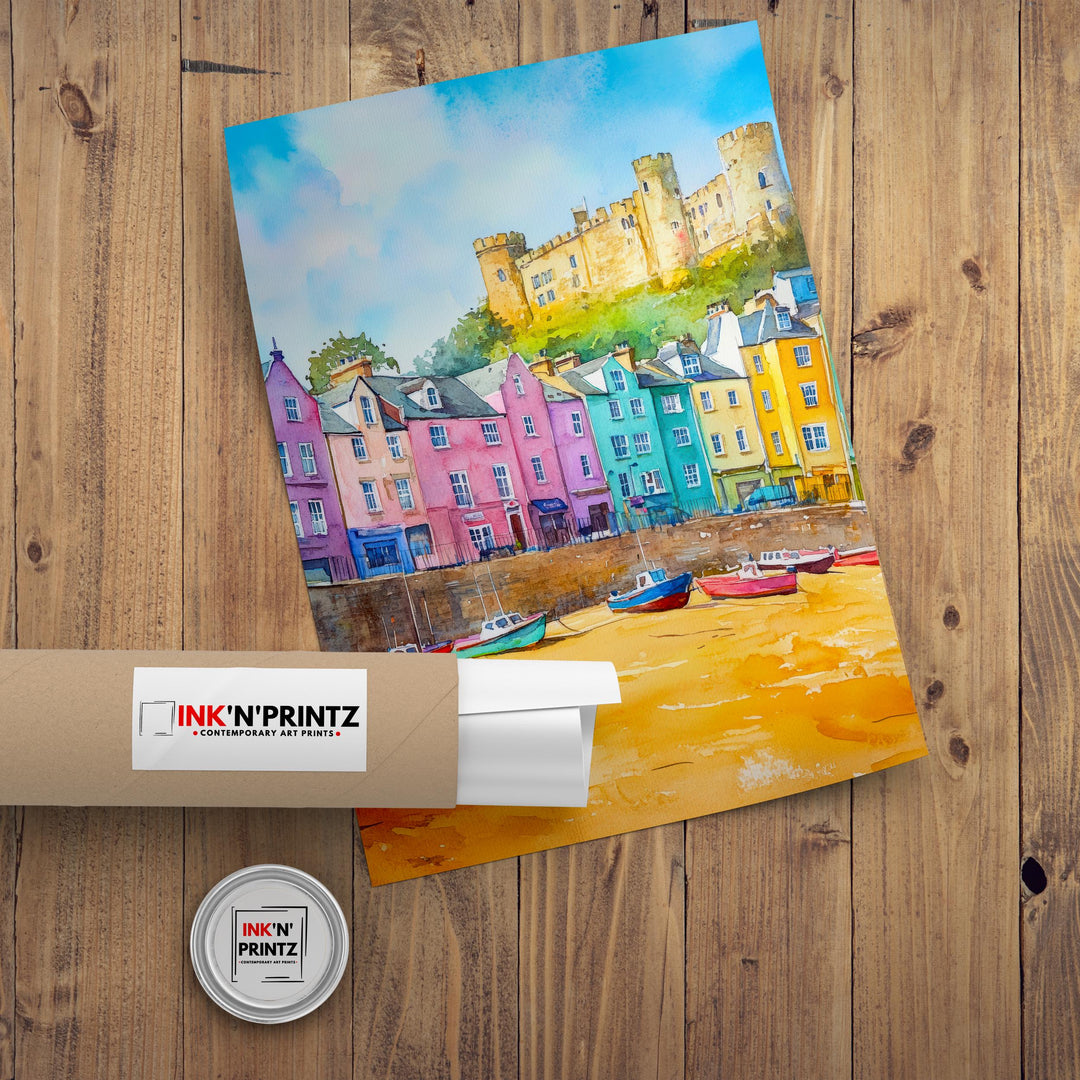 Tenby Wales Travel Poster Print Pembrokeshire Coast Wall Art Seaside Town Decor Gift for UK Beach Lovers and Scenic Coastal Landscape