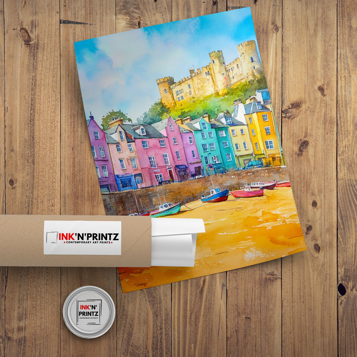 Tenby Wales Travel Poster Print Pembrokeshire Coast Wall Art Seaside Town Decor Gift for UK Beach Lovers and Scenic Coastal Landscape