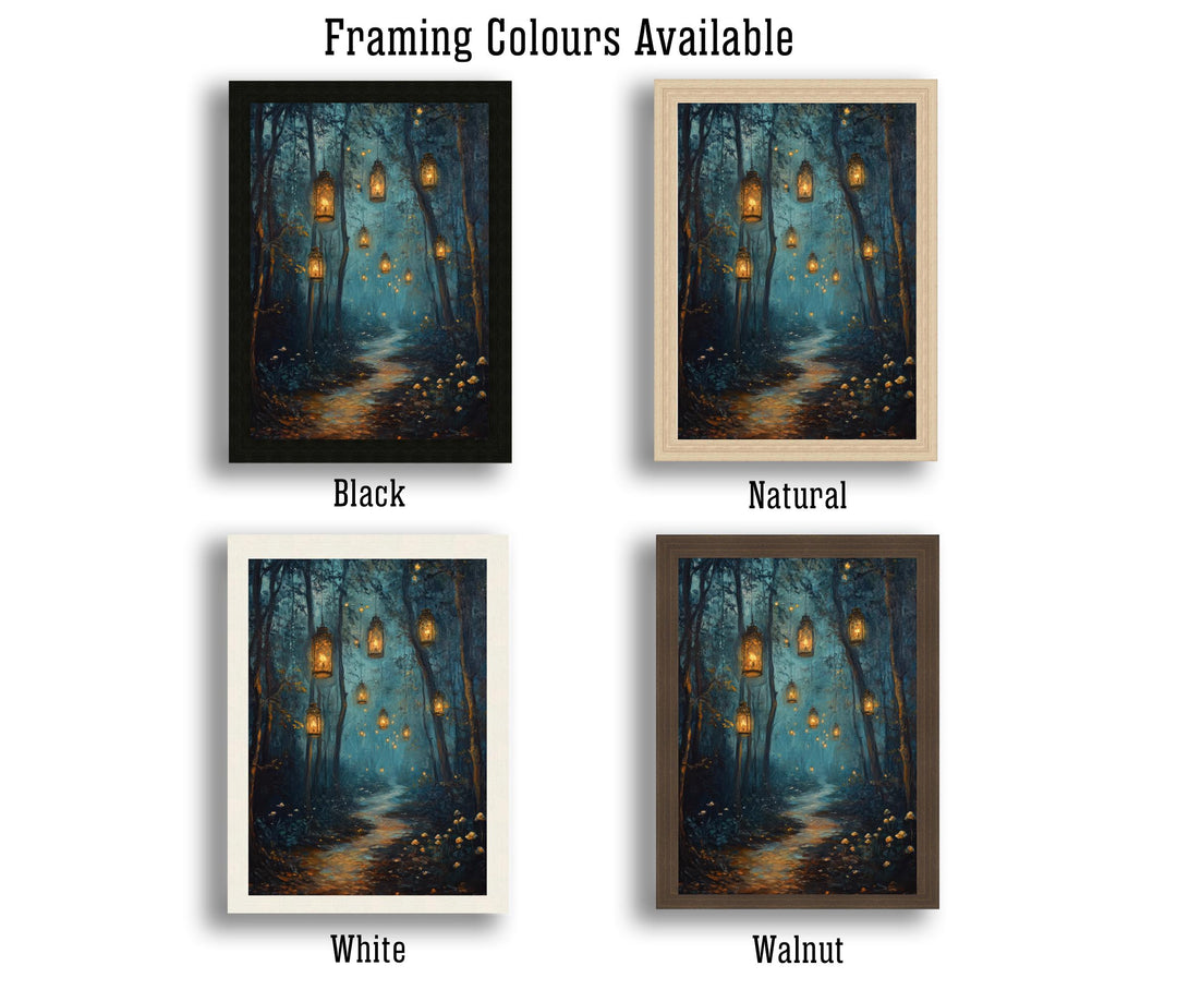Magical Lantern Path Poster Enchanted Forest Art Cottagecore Decor Whimsical Woodland Illustration