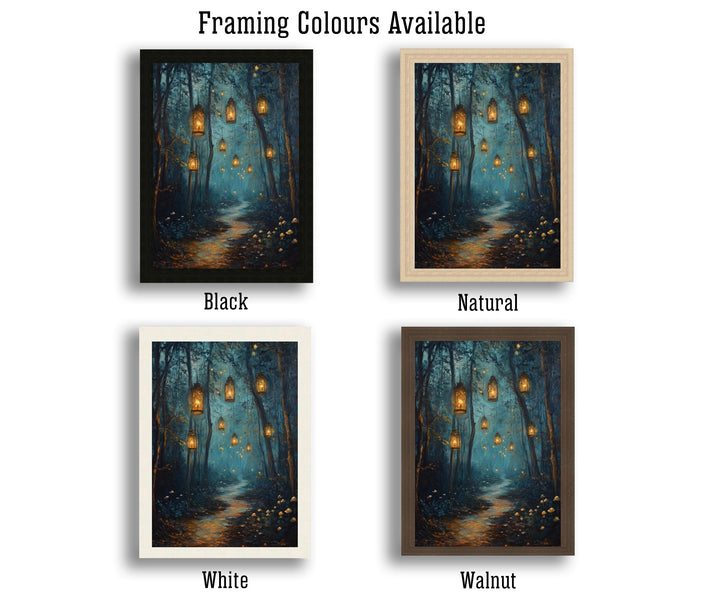 Magical Lantern Path Poster Enchanted Forest Art Cottagecore Decor Whimsical Woodland Illustration